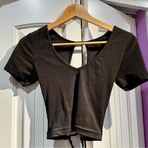 New Black Short Sleeve Crop Top